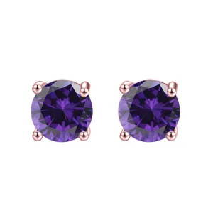 10k Rose Gold Plated 3 Carat Round Created Purple Amethyst Stud Earrings