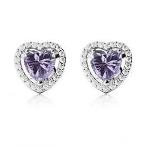 10k White Gold Plated 1 Ct Created Halo Heart Tanzanite Stud Earrings