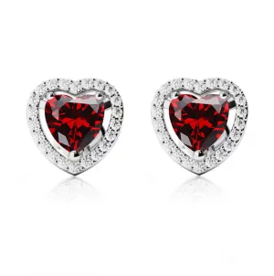 10k  White Gold Plated 1/2 Ct Created Halo Heart Garnet Stud Earrings