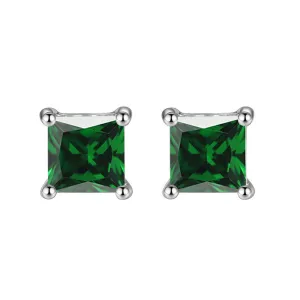 10k White Gold Plated 2 Ct Square Created Emerald Stud Earrings