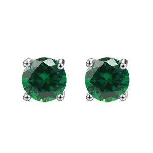 10k White Gold Plated 4 Ct Round Created Emerald Stud Earrings