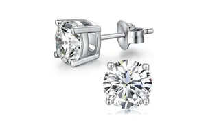 10k White Gold Plated Created White Sapphire 2Ct Round Stud Earrings