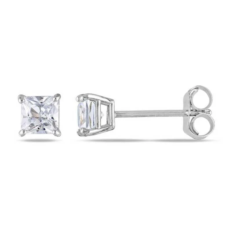 10k White Gold Plated Created White Sapphire 3Ct Square Cut Stud Earrings