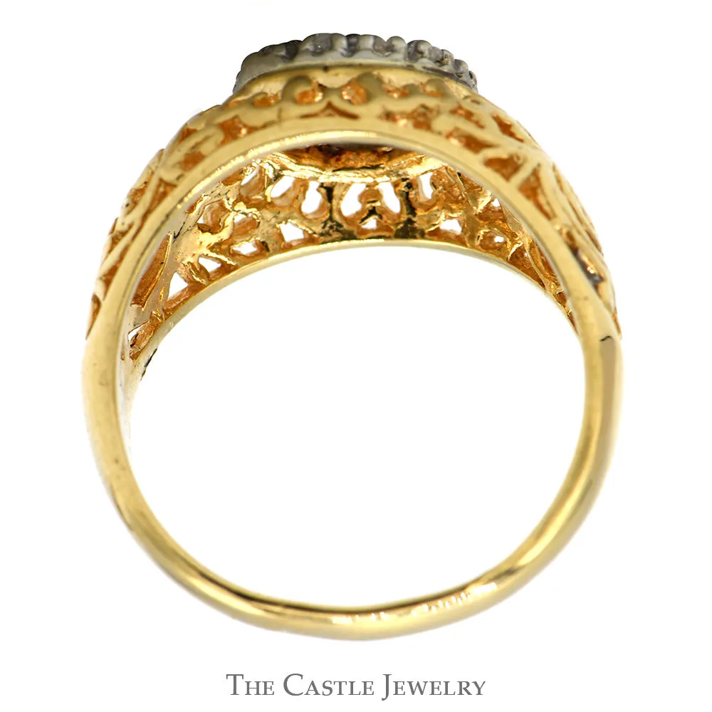 1/4cttw Diamond Kentucky Cluster Ring in 10k Yellow Gold with Open Filigree Sides