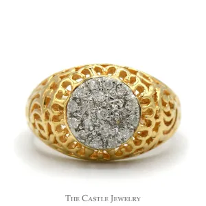 1/4cttw Diamond Kentucky Cluster Ring in 10k Yellow Gold with Open Filigree Sides