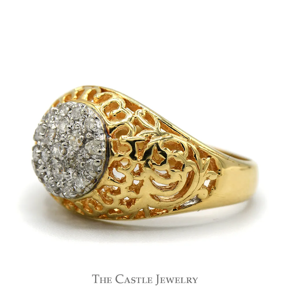 1/4cttw Diamond Kentucky Cluster Ring in 10k Yellow Gold with Open Filigree Sides