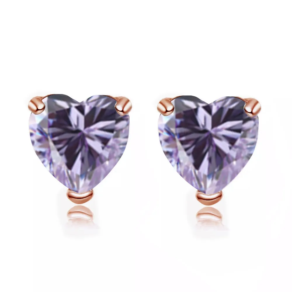 14k Rose Gold Plated 2 Carat Heart Created Tanzanite  Stud Earrings