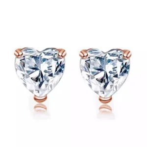 14k Rose Gold Plated 3 Carat Heart Created White Sapphire Stud Earrings