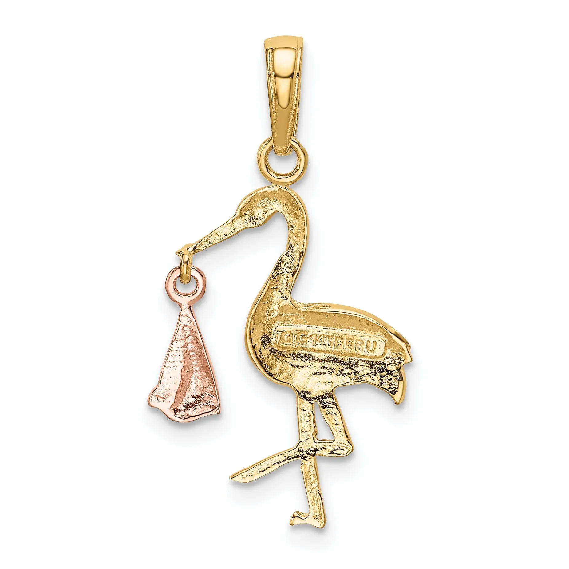 14k Two Tone Gold Moveable Baby and Stork Charm