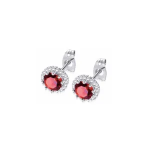 14k White Gold Plated 1 Ct Created Halo Round Garnet Stud Earrings