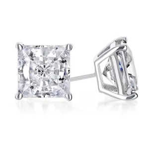 14k White Gold Plated 1 Ct Round Created White Sapphire Princess Cut Stud Earrings