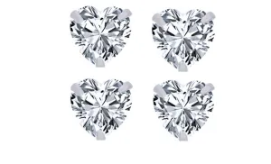 14k White Gold Plated 1/2Ct Heart White Sapphire Set Of Two Stud Earrings