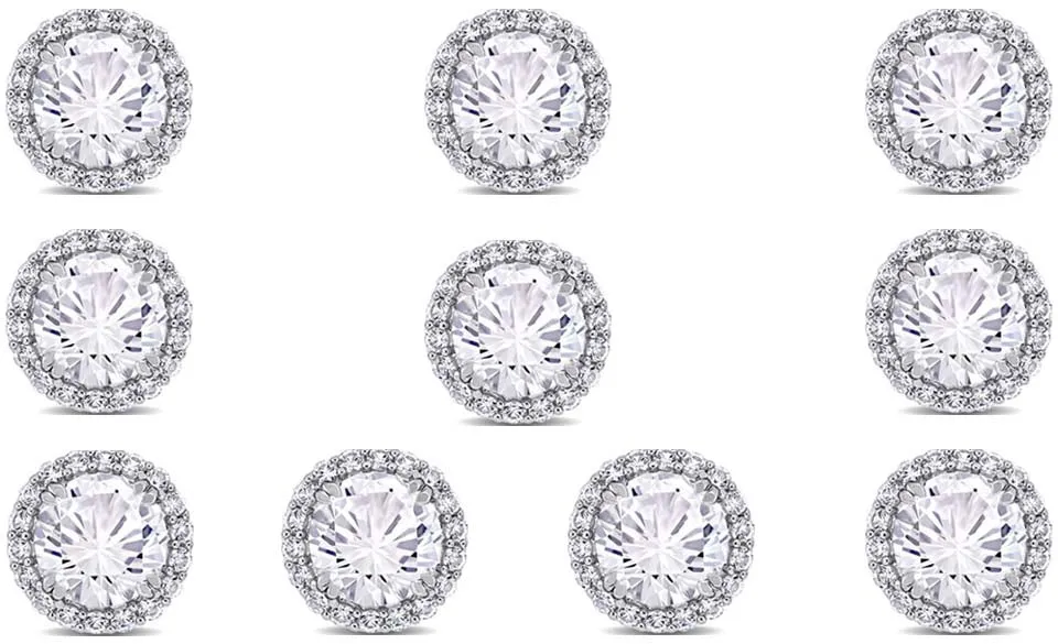 14k White Gold Plated 1/2Ct Round White Sapphire Set Of Five Halo Stud Earrings