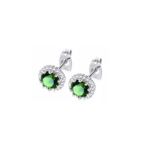 14k White Gold Plated 2 Ct Created Halo Round Emerald Stud Earrings