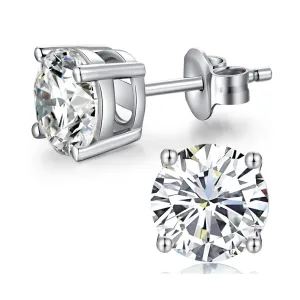 14k White Gold Plated 2 Ct Round Created White Sapphire Stud Earrings