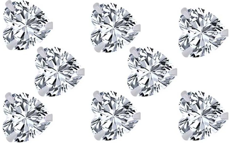 14k White Gold Plated 2Ct Heart White Sapphire Set Of Four Stud Earrings