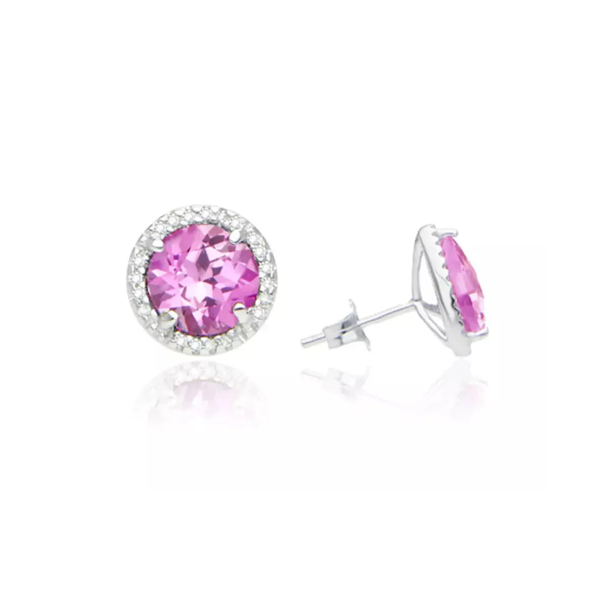 14k White Gold Plated 3 Ct Round Created Tourmaline Halo Stud Earrings