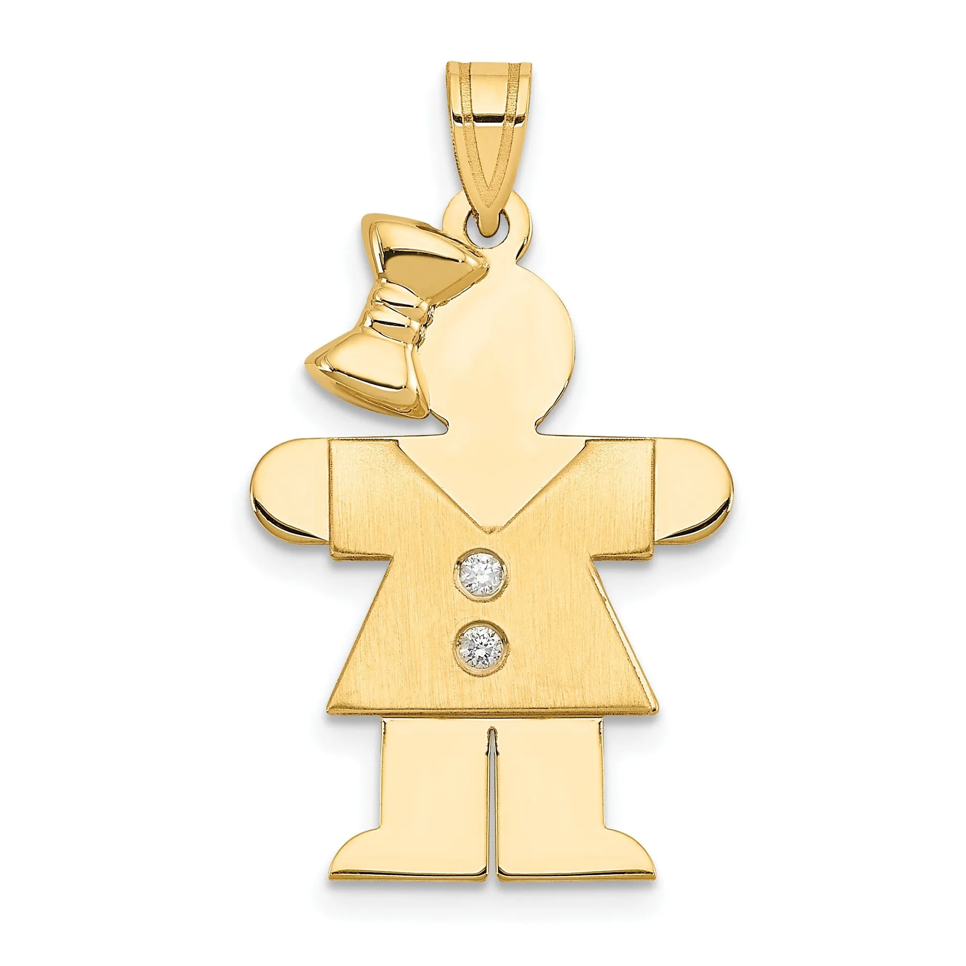 14k Yellow Gold Diamond Girl With Bow Hugs Pendant