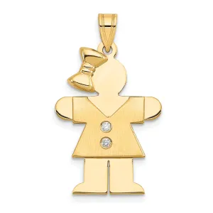 14k Yellow Gold Diamond Girl With Bow Hugs Pendant