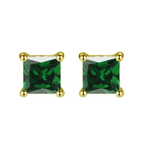 14k Yellow Gold Plated 1/2 Ct Square Created Emerald Stud Earrings