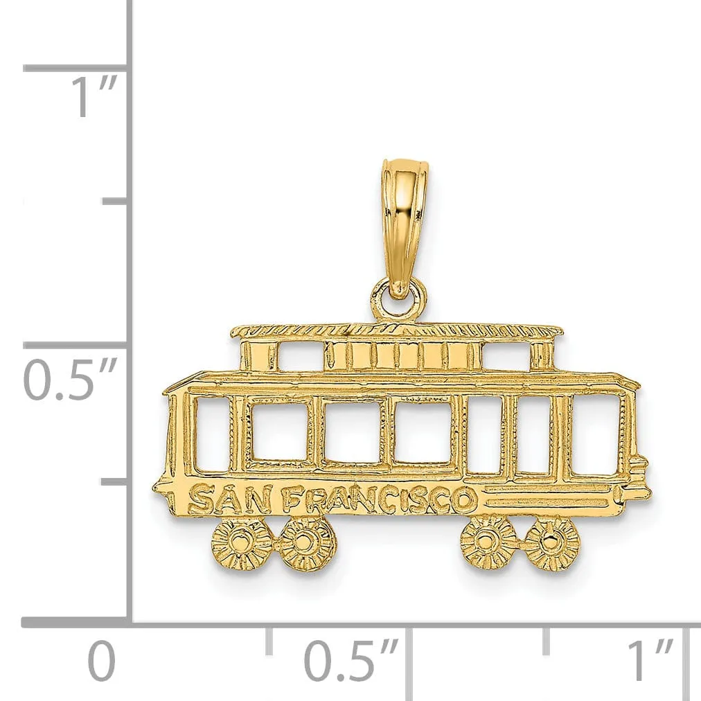 14k Yellow Gold Textured Polished Finish SAN FRANCISCO  Cable Car Design Charm Pendant