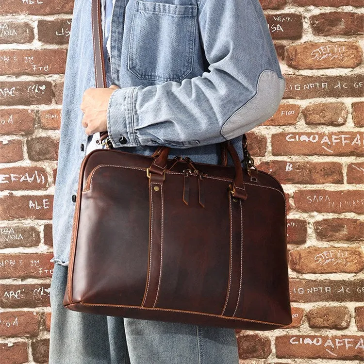 15.6'' Laptop Bag Vintage Genuine Leather Briefcase for Men Shoulder Bags