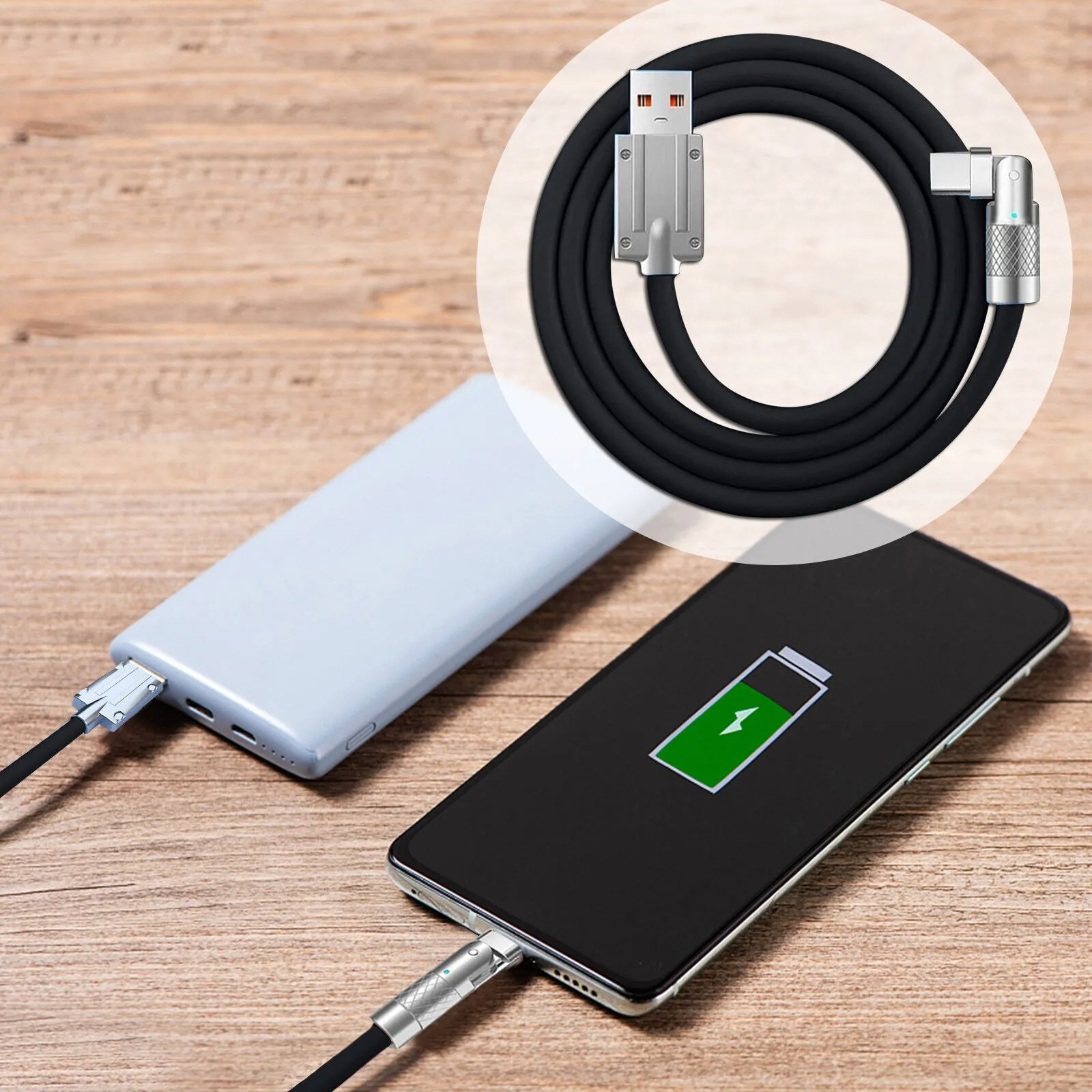 180cm  180¡ã Rotating 120W Fast Charge Cable-Type-C Black