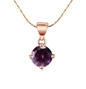 18K Rose Gold 2 Carat Created Tanzanite Round Stud Necklace Plated 18 inch