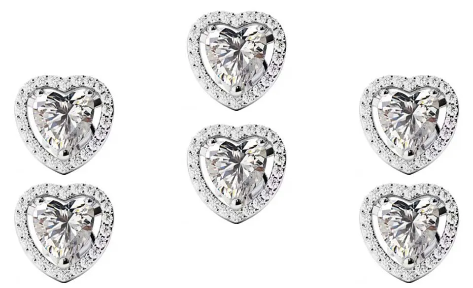 18k White Gold Plated 3Ct Heart White Sapphire Set of Three Halo Stud Earrings