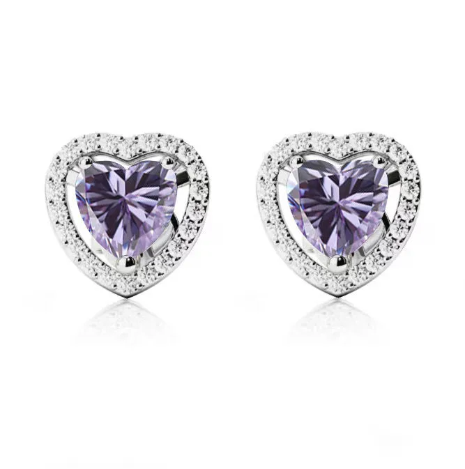 18k White Gold Plated 4 Ct Created Halo Heart Tanzanite Stud Earrings