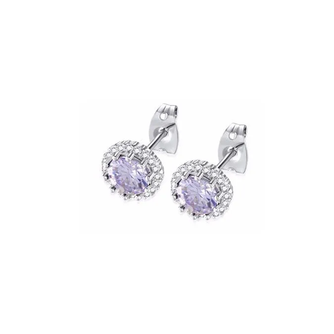 18k White Gold Plated 4 Ct Created Halo Round Tanzanite Stud Earrings