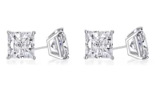 18k White Gold Plated 4mm 3Ct Princess Cut White Sapphire Set Of Two Stud Earrings