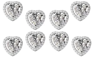 18k White Gold Plated 6mm 1Ct Heart White Sapphire Set of Four Halo Stud Earrings