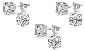 18k White Gold Plated Created White Sapphire 1/2Ct Round Pack of Three Stud Earrings