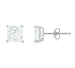 18k White Gold Plated Created White Sapphire 2Ct Princess Cut Stud Earrings