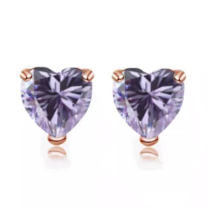 24k Rose Gold Plated 1/2 Carat Heart Created Tanzanite  Stud Earrings