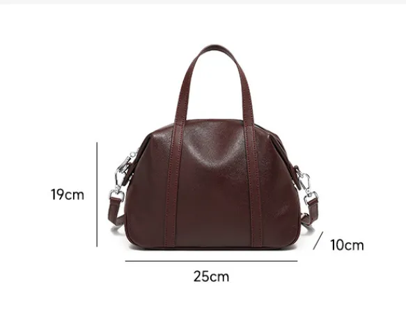 25CM New niche genuine leather shoulder Boston pillow handbag 2898 coffee