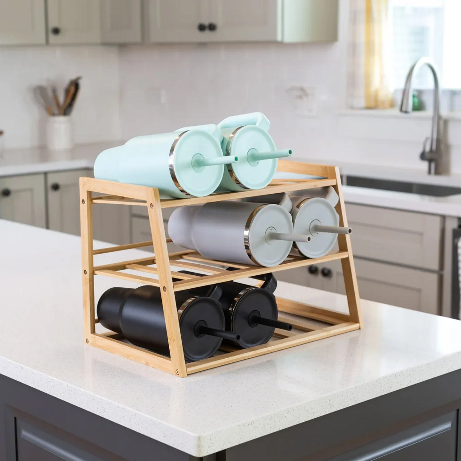 3-Tier Bamboo Water Bottle Organizer