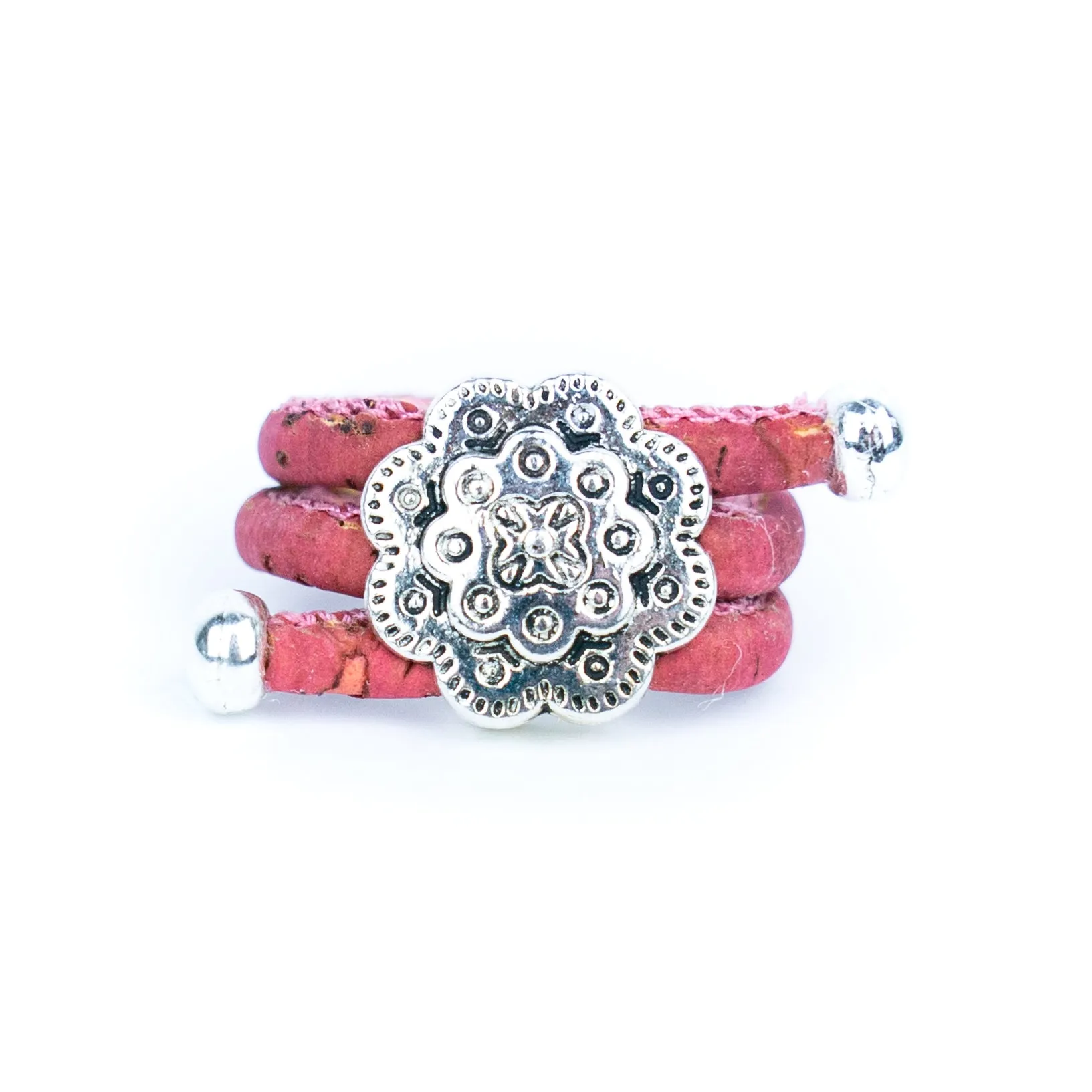 3mm Round Natural Cork Wire  Alloy flower accessories Handmade Women's Ring  R-094-MIX-10