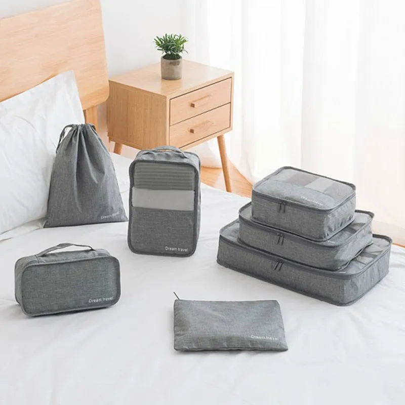 7 Pcs/Set Travel Bags Clothes Shoes Underwear Suitcase and Cosmetics Organizer