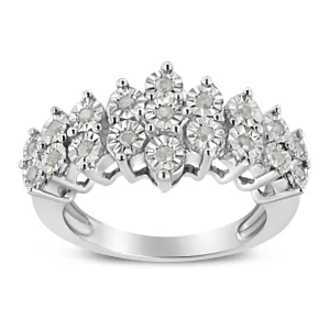 .925 Sterling Silver 1/4 Cttw Miracle Plate Set Round-Cut Diamond Two Row Band Ring (I-J Color, I2-I3 Clarity)