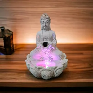 ABHISHAR CREATIONS Presents Buddha on lotus Water Fountain with LED Light, for Home, Office, Bedroom, Living Room, Yoga, Meditation, Relaxation