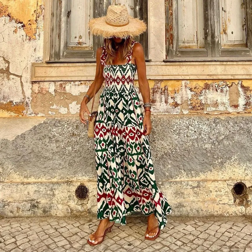 Abstract Bohemia Floral Printed Maxi Dress