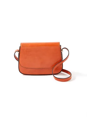 Accessorize London women's Faux Leather Orange Ruby Croc Sling bag