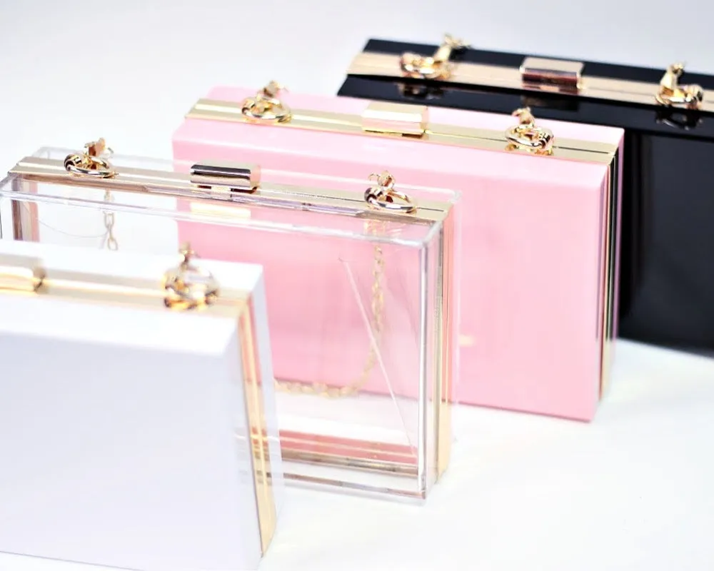 Acrylic clutch bag shoulder bag with removable chain Black