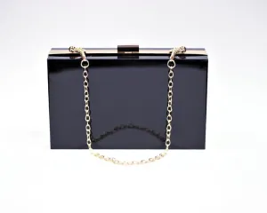 Acrylic clutch bag shoulder bag with removable chain Black