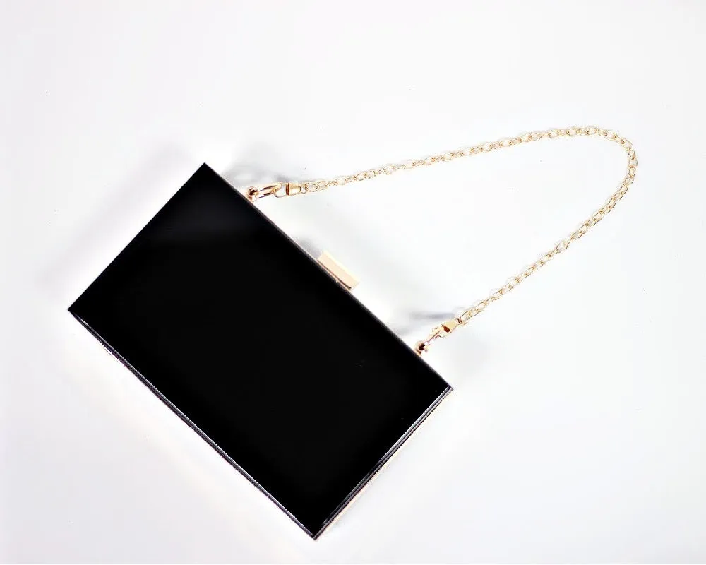 Acrylic clutch bag shoulder bag with removable chain Black