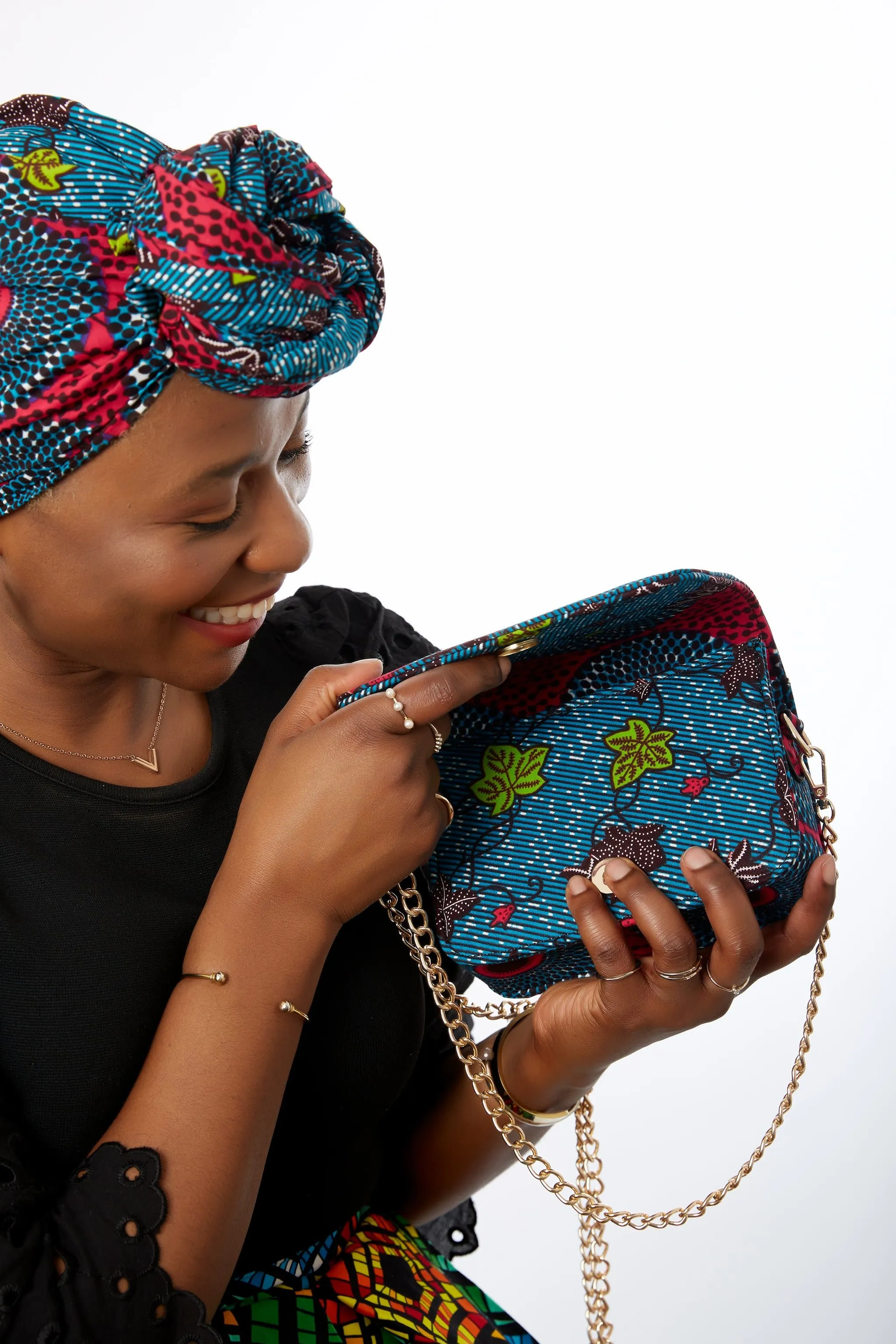 African Print Shoulder Bag Crossbody Bag with Matching Headwrap - Uzoh