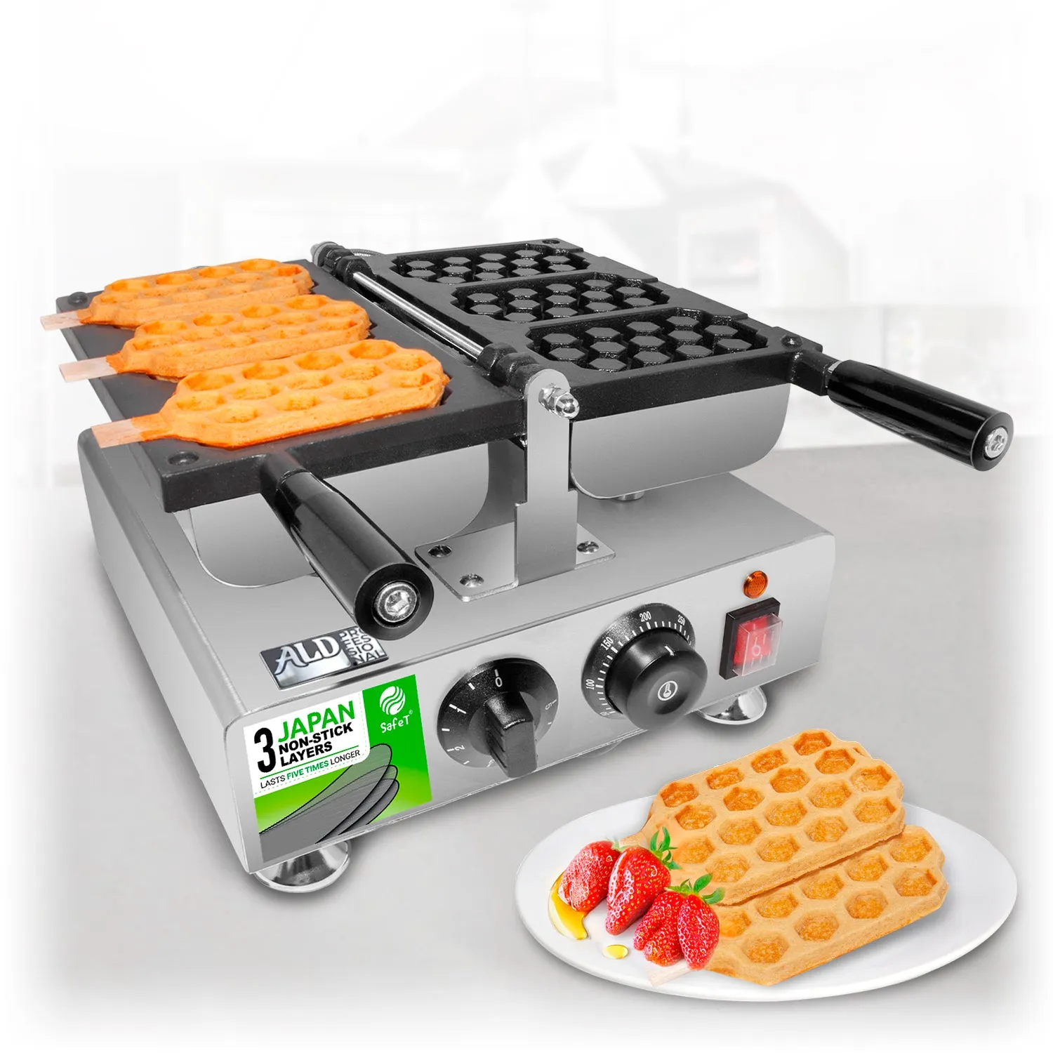 AP-444 Honeycomb Waffle Maker | 3 Waffles on a Stick | Stainless Steel