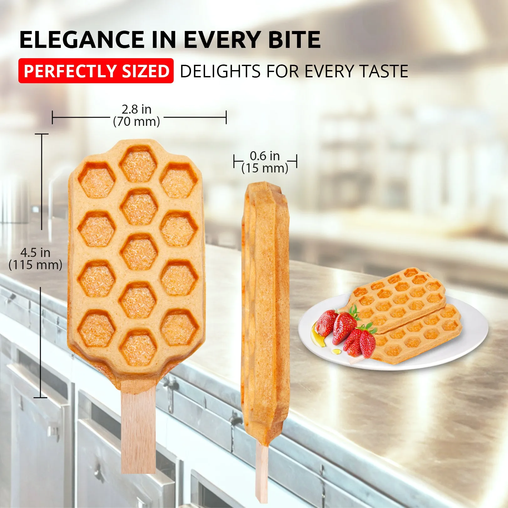 AP-444 Honeycomb Waffle Maker | 3 Waffles on a Stick | Stainless Steel